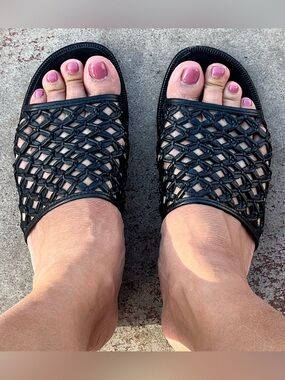 Cole Haan Country Woven Leather Slide Sandals F6871 Size 7B Black 90s Y2K